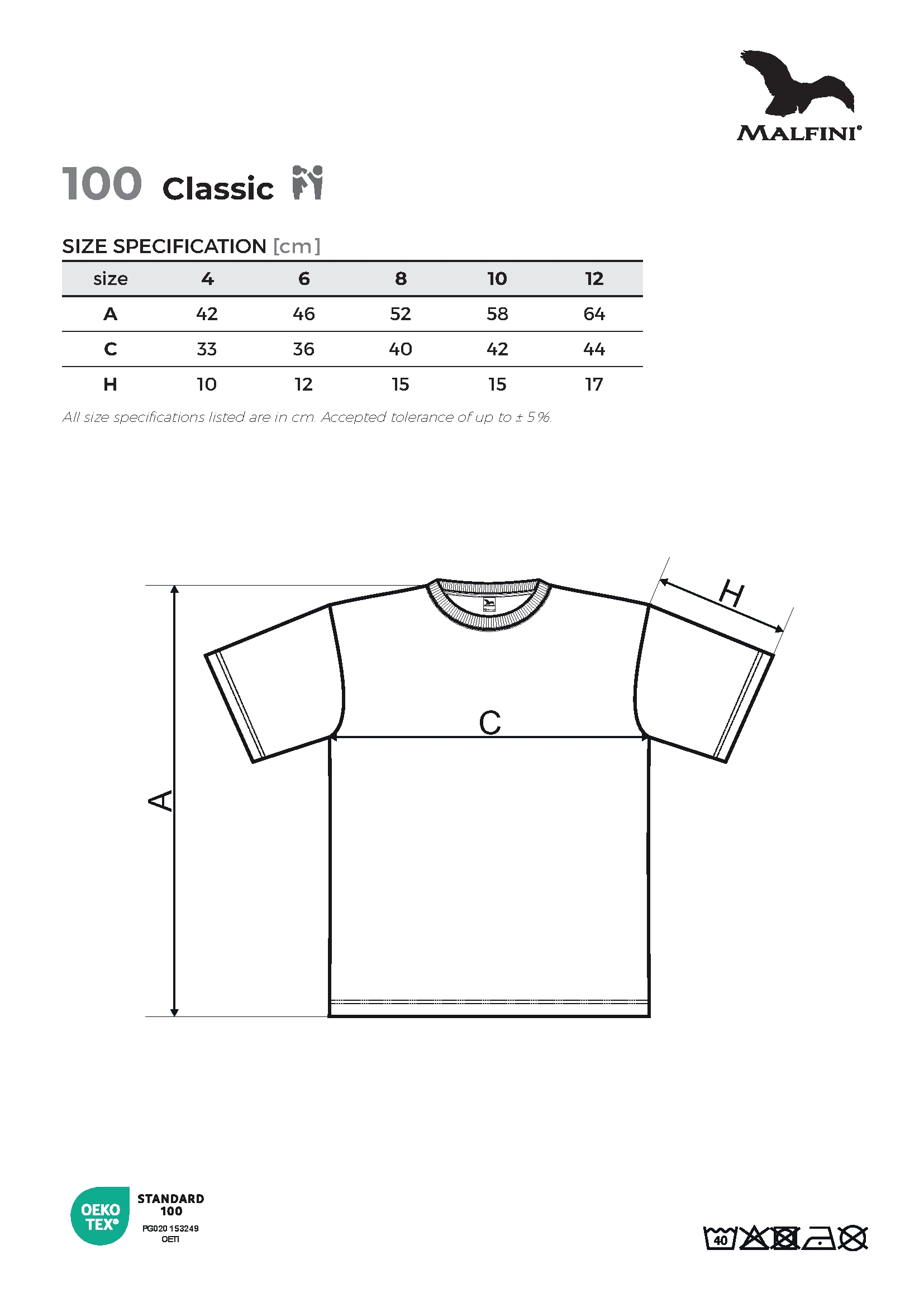 Tabulka velikostí produktu Tričko dětské Classic 100 bílá