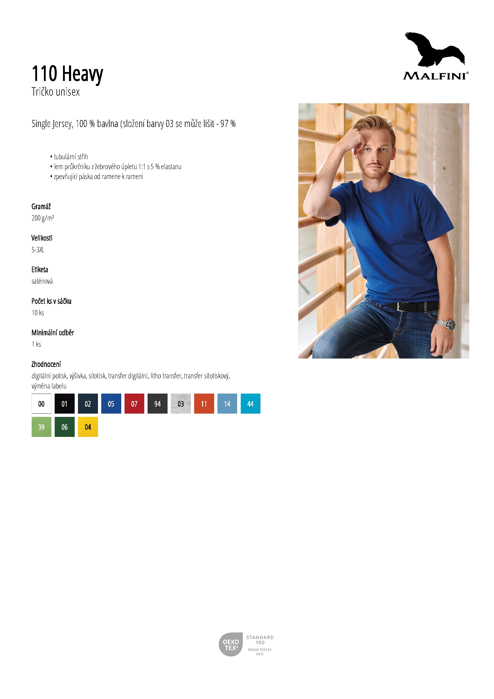 Karta produktu Tričko unisex Heavy 110 bílá